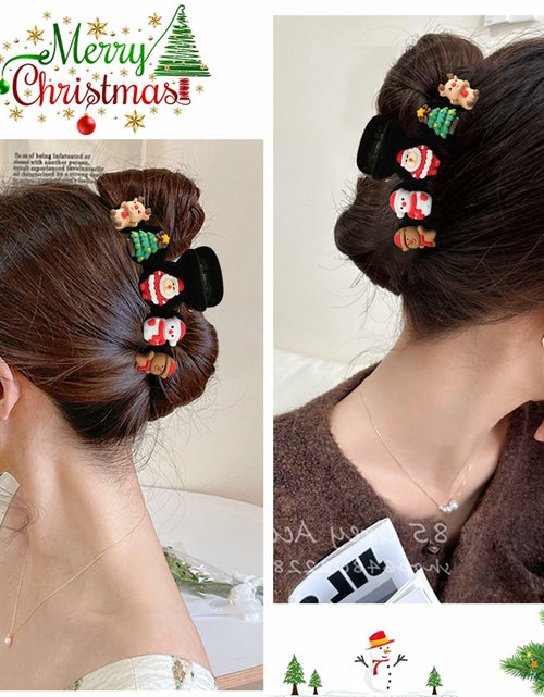 Load image into Gallery viewer, XEININVU Christmas Hair Claw Clip Velvet Large Santa Gingerbread 1Pc
