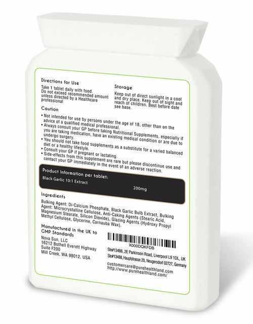 Load image into Gallery viewer, Pure Healthland Black Garlic Supplement Vegan Tablets UK 1 Bottle
