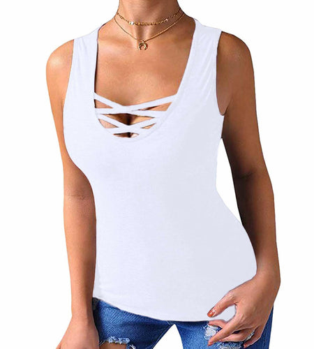 [Like New] Sarin Mathews Womens Tank Top Sleeveless Criss Cross White Size M
