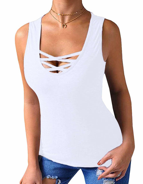 Load image into Gallery viewer, [Like New] Sarin Mathews Womens Tank Top Sleeveless Criss Cross White Size M
