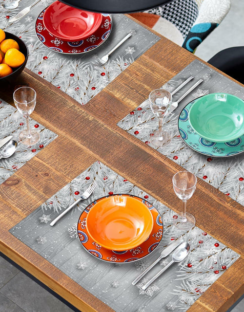 Load image into Gallery viewer, Giwawa Winter Snowflakes Placemats Set of 4 12x18 Silver Red Linen
