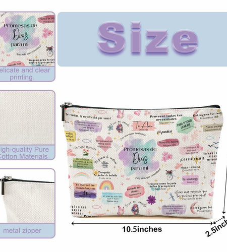 CVYW Christian Makeup Bag Bible Verse Promesas de Dios Para Mi 9.8x7.9x1.8