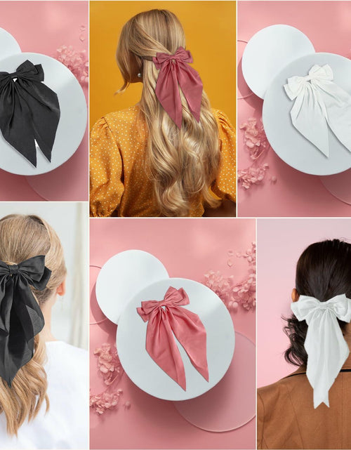 Load image into Gallery viewer, HUFITION Satin Metal Hair Bow Clips 3 PCS Beige Hot Pink Light Pink
