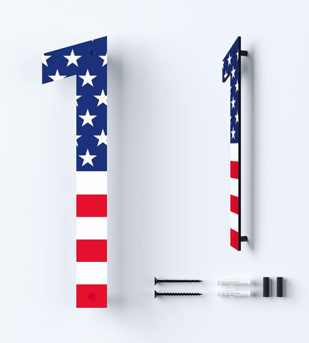 Metal House Number 8 with American Flag 6 Inch Rust-Proof Durable