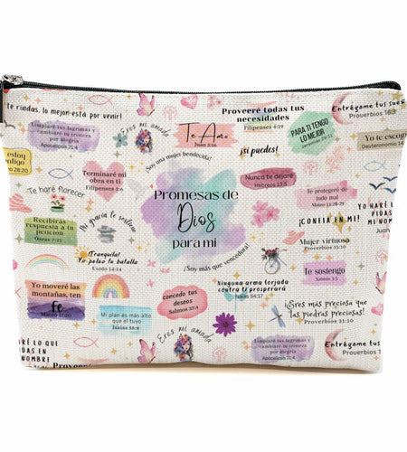 CVYW Christian Makeup Bag Bible Verse Promesas de Dios Para Mi 9.8x7.9x1.8