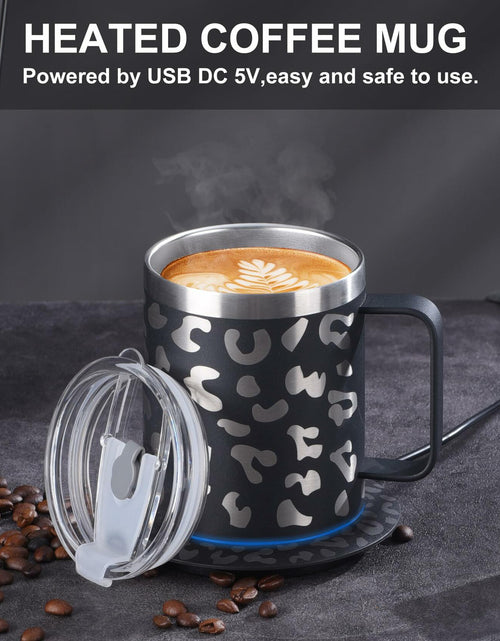 Load image into Gallery viewer, DEQIANG Heated Coffee Mug 12oz USB Powered 304 Stainless Steel Black Leopard

