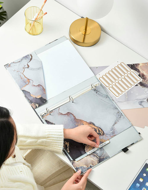 Load image into Gallery viewer, NELOVI 3 Ring Binder Letter Size 1" Black Marble Clipboard with 5-Tab Dividers
