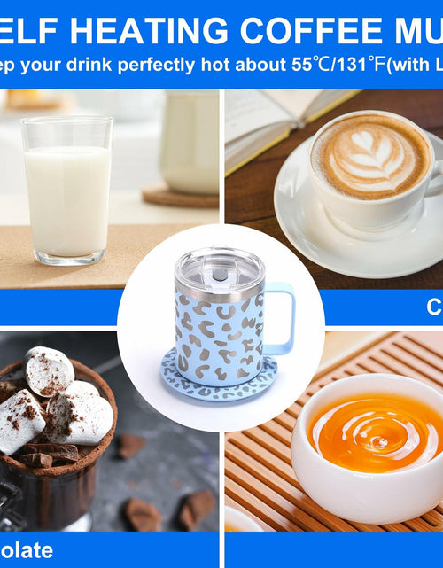 Load image into Gallery viewer, DEQIANG Heated Coffee Mug 12oz USB Powered 304 Stainless Steel Black Leopard
