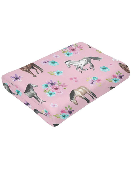 Load image into Gallery viewer, Knsoiv 3D Flannel Plush Throw Blanket Pink Horses Flowers Floral 50x40
