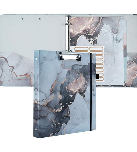 NELOVI 3 Ring Binder Letter Size 1" Black Marble Clipboard with 5-Tab Dividers