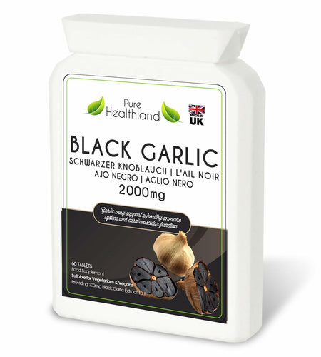 Pure Healthland Black Garlic Supplement Vegan Tablets UK 1 Bottle