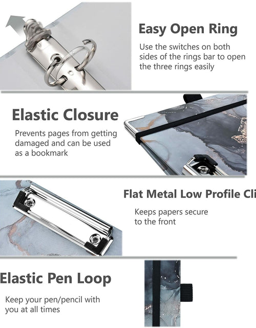 Load image into Gallery viewer, NELOVI 3 Ring Binder Letter Size 1" Black Marble Clipboard with 5-Tab Dividers
