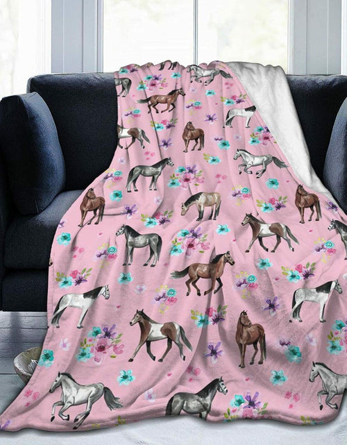 Load image into Gallery viewer, Knsoiv 3D Flannel Plush Throw Blanket Pink Horses Flowers Floral 50x40
