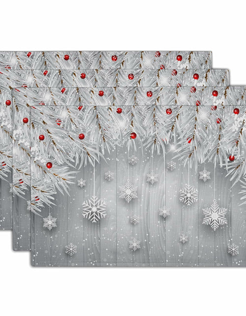 Load image into Gallery viewer, Giwawa Winter Snowflakes Placemats Set of 4 12x18 Silver Red Linen
