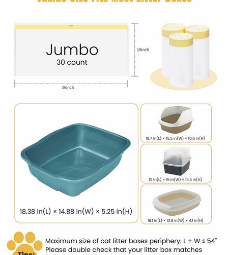 KONE Cat Litter Box Liners Jumbo Large Drawstring 36x18 30 Count