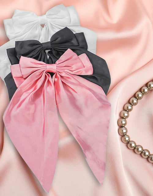 Load image into Gallery viewer, HUFITION Satin Metal Hair Bow Clips 3 PCS Beige Hot Pink Light Pink
