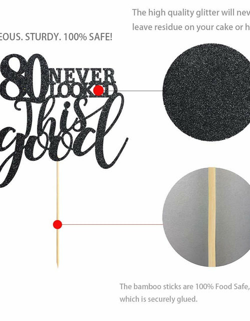 Load image into Gallery viewer, Black Glitter Happy 80th Birthday Cake Topper, Cheers to 80 Years, 80 Count
