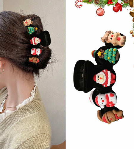 XEININVU Christmas Hair Claw Clip Velvet Large Santa Gingerbread 1Pc