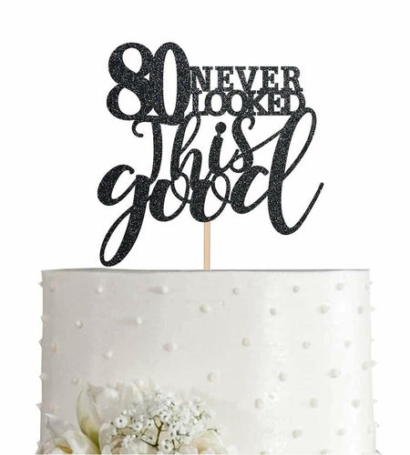 Black Glitter Happy 80th Birthday Cake Topper, Cheers to 80 Years, 80 Count