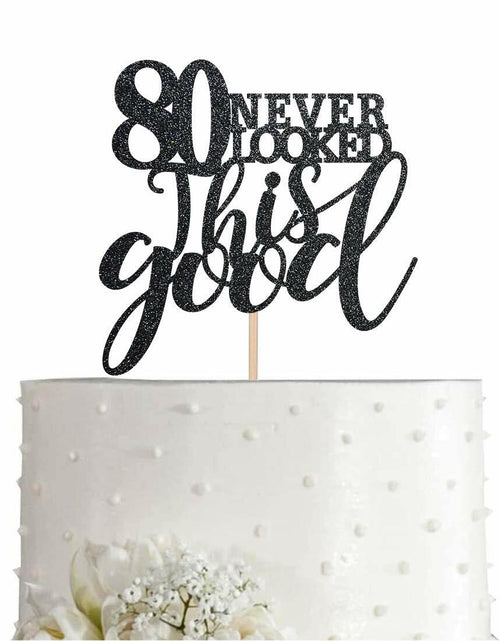 Load image into Gallery viewer, Black Glitter Happy 80th Birthday Cake Topper, Cheers to 80 Years, 80 Count
