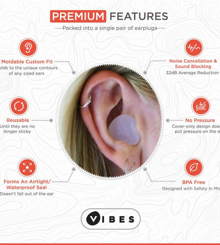 Vibes Silicone Ear Plugs Waterproof Moldable Gel Noise Blocking 6 Pairs