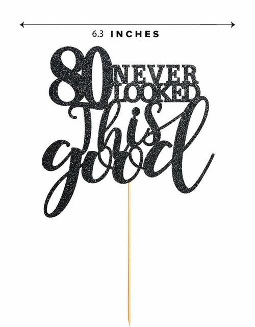 Load image into Gallery viewer, Black Glitter Happy 80th Birthday Cake Topper, Cheers to 80 Years, 80 Count
