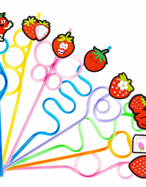 Load image into Gallery viewer, SODWINCO 24 PCS Strawberry Drinking Crazy Straws Kids Party Supplies Red
