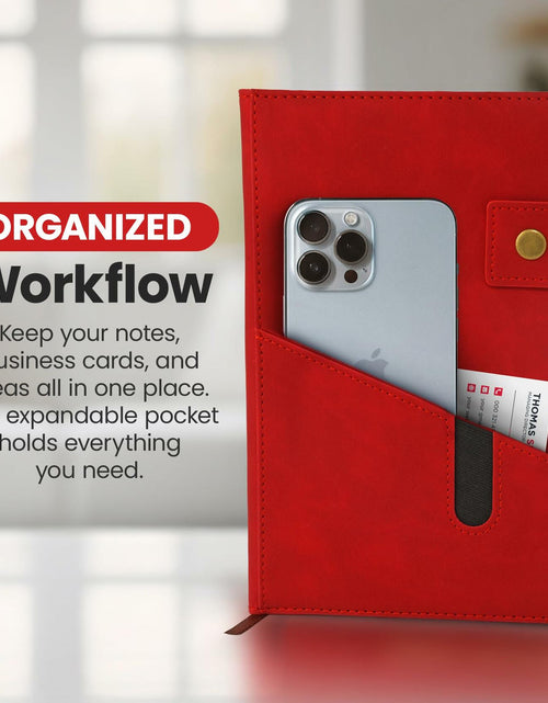 Load image into Gallery viewer, Promot PU Leather A5 Lined Notebook with Pen Red 200 Pages Elastic Pocket
