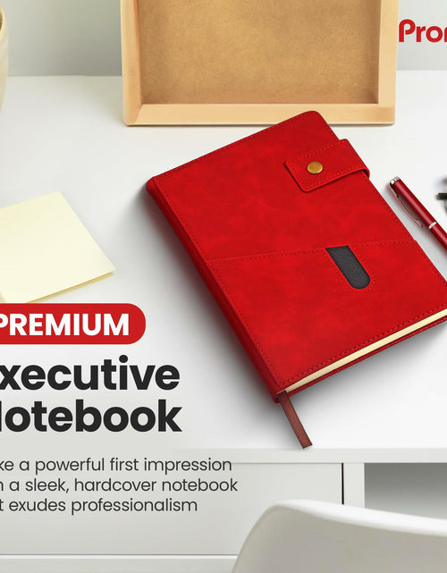 Load image into Gallery viewer, Promot PU Leather A5 Lined Notebook with Pen Red 200 Pages Elastic Pocket
