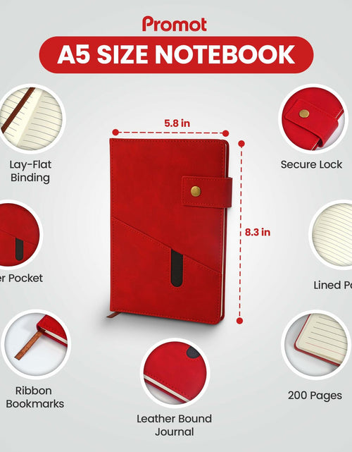 Load image into Gallery viewer, Promot PU Leather A5 Lined Notebook with Pen Red 200 Pages Elastic Pocket
