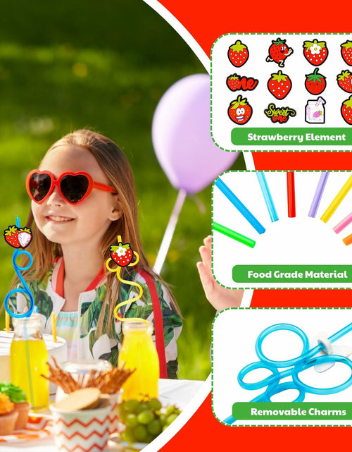 Load image into Gallery viewer, SODWINCO 24 PCS Strawberry Drinking Crazy Straws Kids Party Supplies Red
