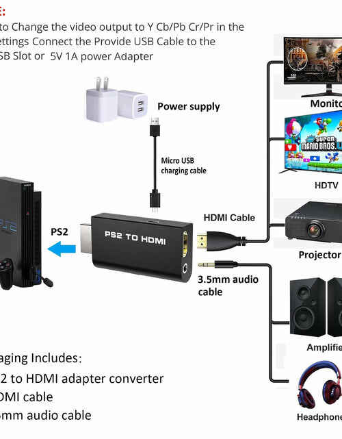 Load image into Gallery viewer, sartyee PS2 to HDMI Adapter Converter with 3.5mm Audio Cable Black
