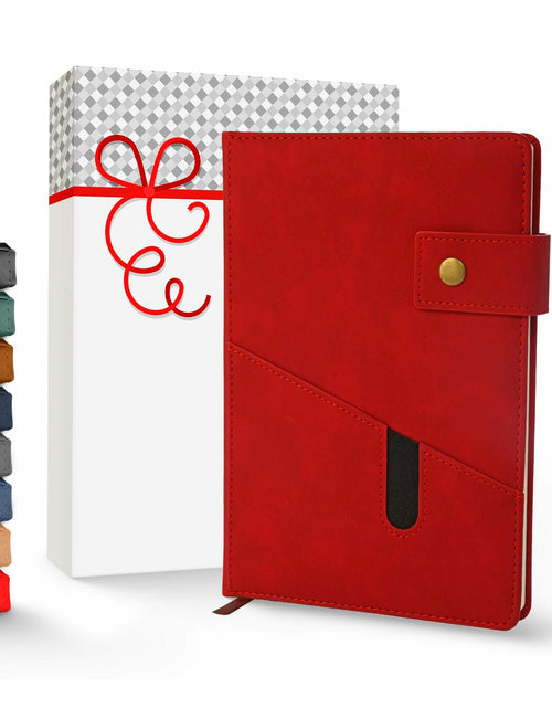 Load image into Gallery viewer, Promot PU Leather A5 Lined Notebook with Pen Red 200 Pages Elastic Pocket
