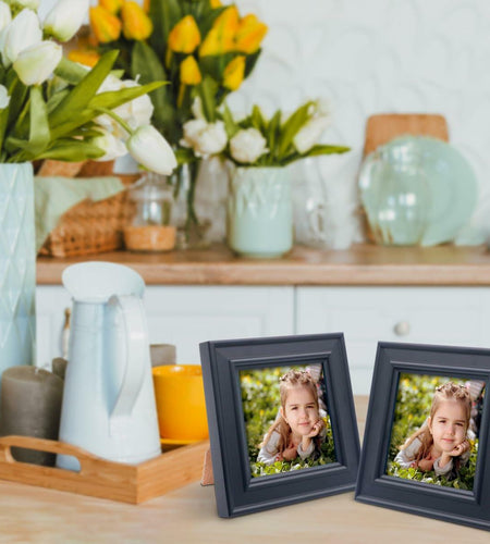 ZingVic 2Pcs 4x4 Wood Picture Frames Black Small Square Wall & Tabletop