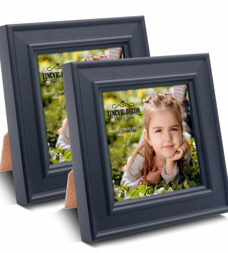 ZingVic 2Pcs 4x4 Wood Picture Frames Black Small Square Wall & Tabletop