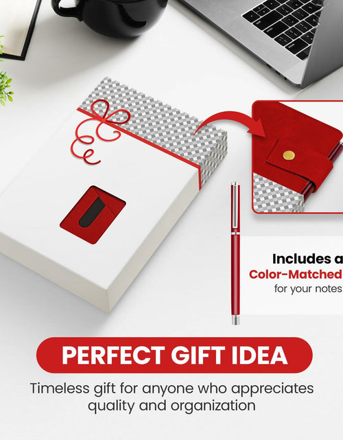 Load image into Gallery viewer, Promot PU Leather A5 Lined Notebook with Pen Red 200 Pages Elastic Pocket
