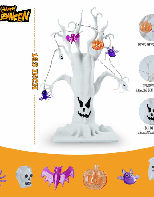 Load image into Gallery viewer, GNIXLING Halloween Tree Decorative Centerpiece White, Spooky Ornaments &amp; Lights
