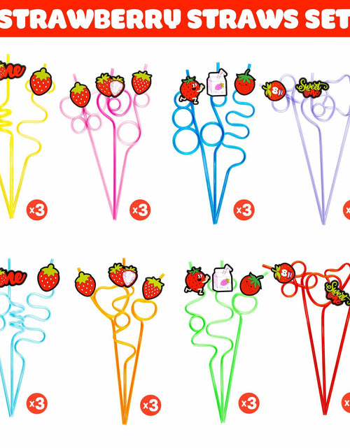 Load image into Gallery viewer, SODWINCO 24 PCS Strawberry Drinking Crazy Straws Kids Party Supplies Red

