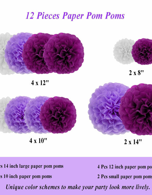Load image into Gallery viewer, Envibe Purple White Tissue Paper Pom Poms Party Decorations 34 Pcs

