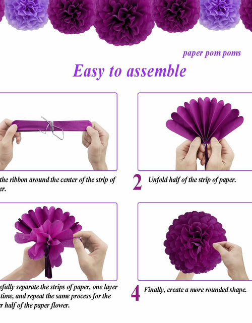 Load image into Gallery viewer, Envibe Purple White Tissue Paper Pom Poms Party Decorations 34 Pcs

