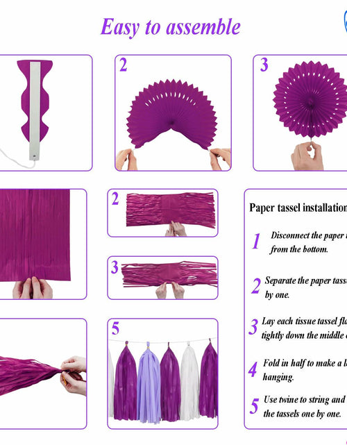 Load image into Gallery viewer, Envibe Purple White Tissue Paper Pom Poms Party Decorations 34 Pcs

