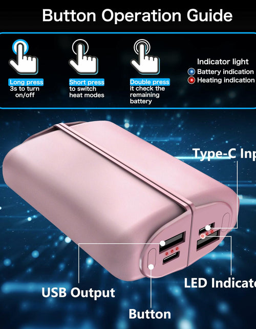 Load image into Gallery viewer, Rechargeable Hand Warmers 2 Pack 10000mAh Magnetic 3-Level Pink Power Bank
