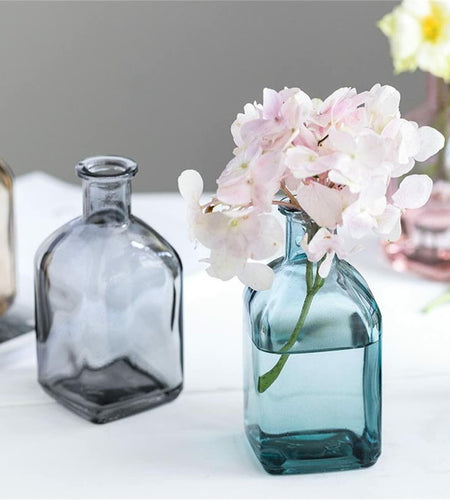 SHUILING Clear Bud Glass Vases 2 Sets Small Colorful Flower Vases Green