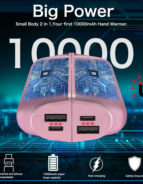 Load image into Gallery viewer, Rechargeable Hand Warmers 2 Pack 10000mAh Magnetic 3-Level Pink Power Bank
