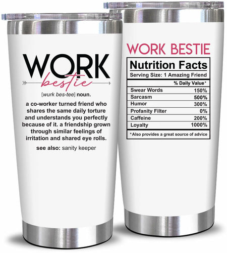 NewEleven 20 Oz Stainless Steel Tumbler Work Bestie White Coworker Gift