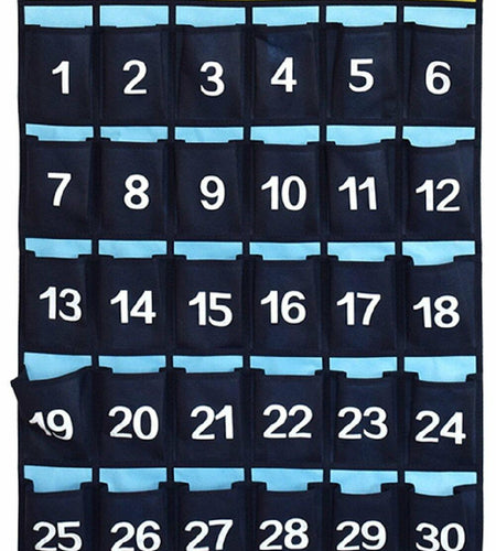 ANIZER Numbered Pocket Chart Over Door Classroom Organizer Blue 30 Pockets