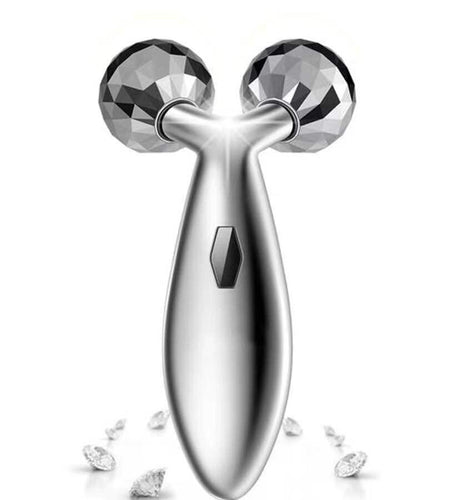 Rikss 3D Roller Face Massager Jade Skin Tightening Lifting Tool Silver
