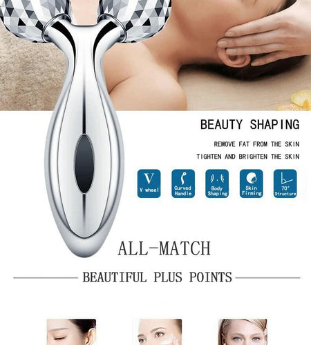 Rikss 3D Roller Face Massager Jade Skin Tightening Lifting Tool Silver