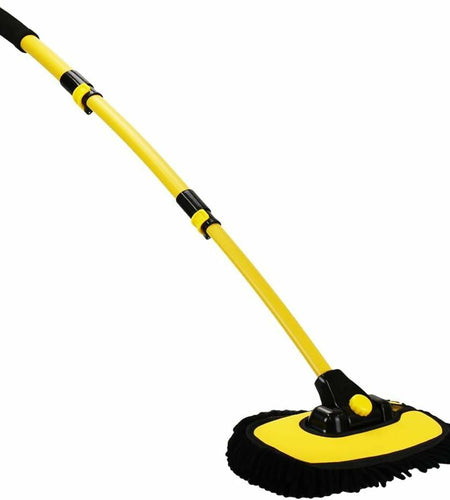 Generic Car Wash Brush Microfiber Mop Replaceable Head 15° Curved Pole Yellow
