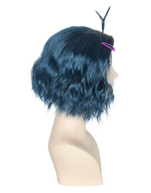 Load image into Gallery viewer, Miss U Hair Short Wavy Deep Blue Anime Cosplay Wig with Purple Hairpins
